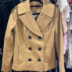 Tan Peacoat with brown buttons
